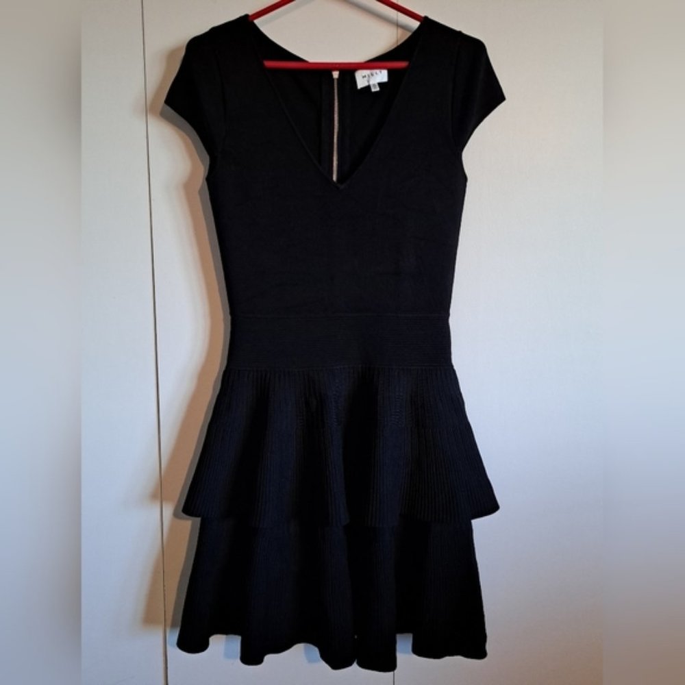 Milly Black Tiered Knit Fit-and-Flare Dress
